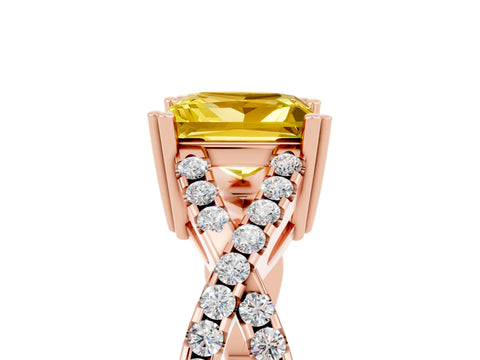 Rose gold Princess Cut Yellow Sapphire Solitaire Ring with Four-Prong Setting and Twisted Pavé Band_17