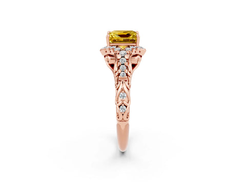 Rose gold Princess Cut Yellow Sapphire Solitaire Ring with Hidden Halo and Pavé Band_14