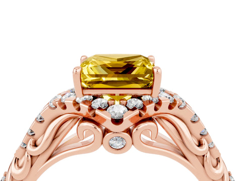 Rose gold Princess Cut Yellow Sapphire Solitaire Ring with Hidden Halo and Pavé Band_16