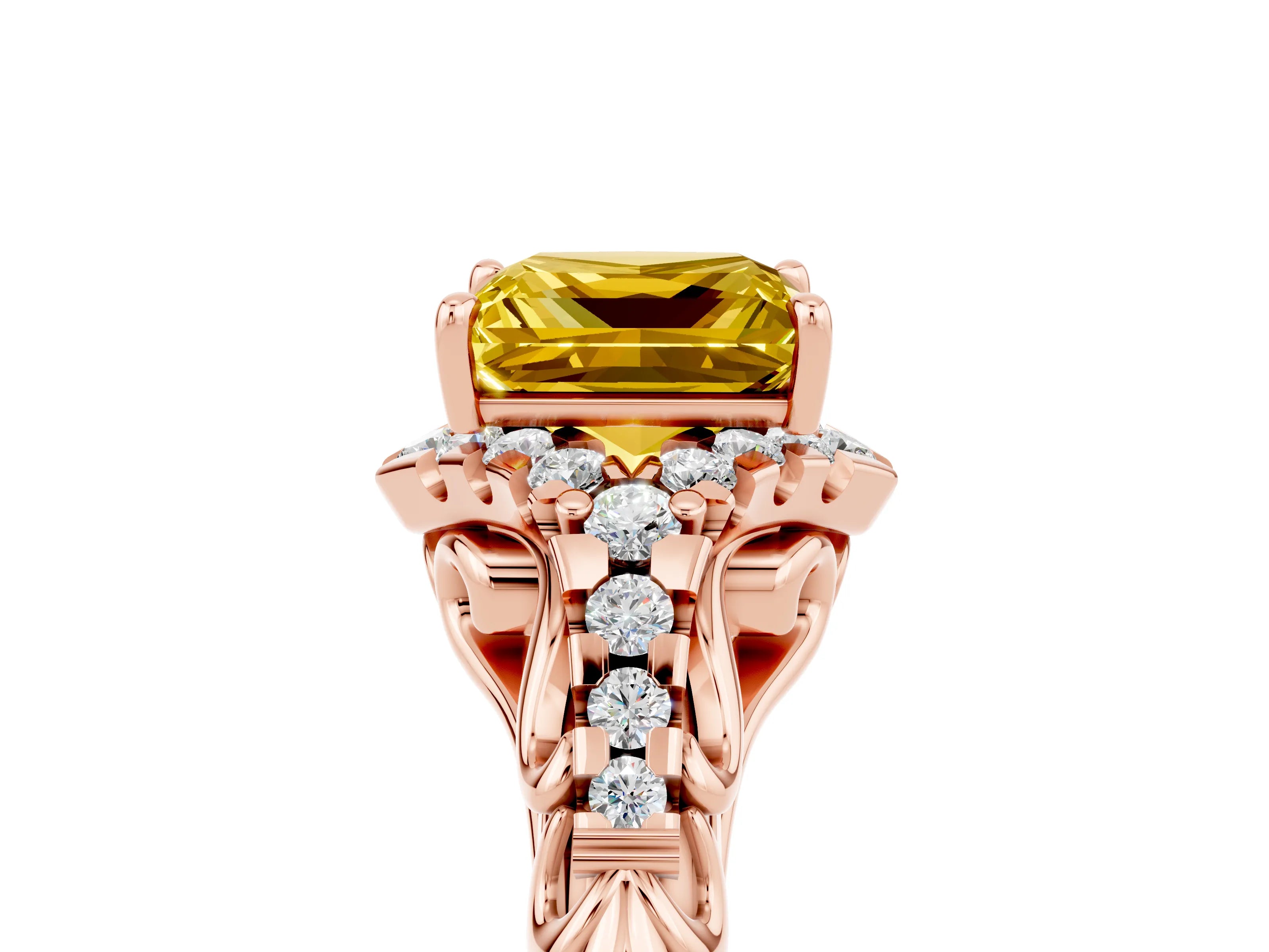 Rose gold Princess Cut Yellow Sapphire Solitaire Ring with Hidden Halo and Pavé Band_17