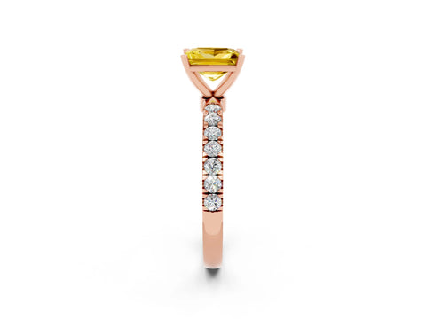 Rose gold Princess Cut Yellow Sapphire Solitaire Ring with Pavé Accents and Four-Prong Setting_26