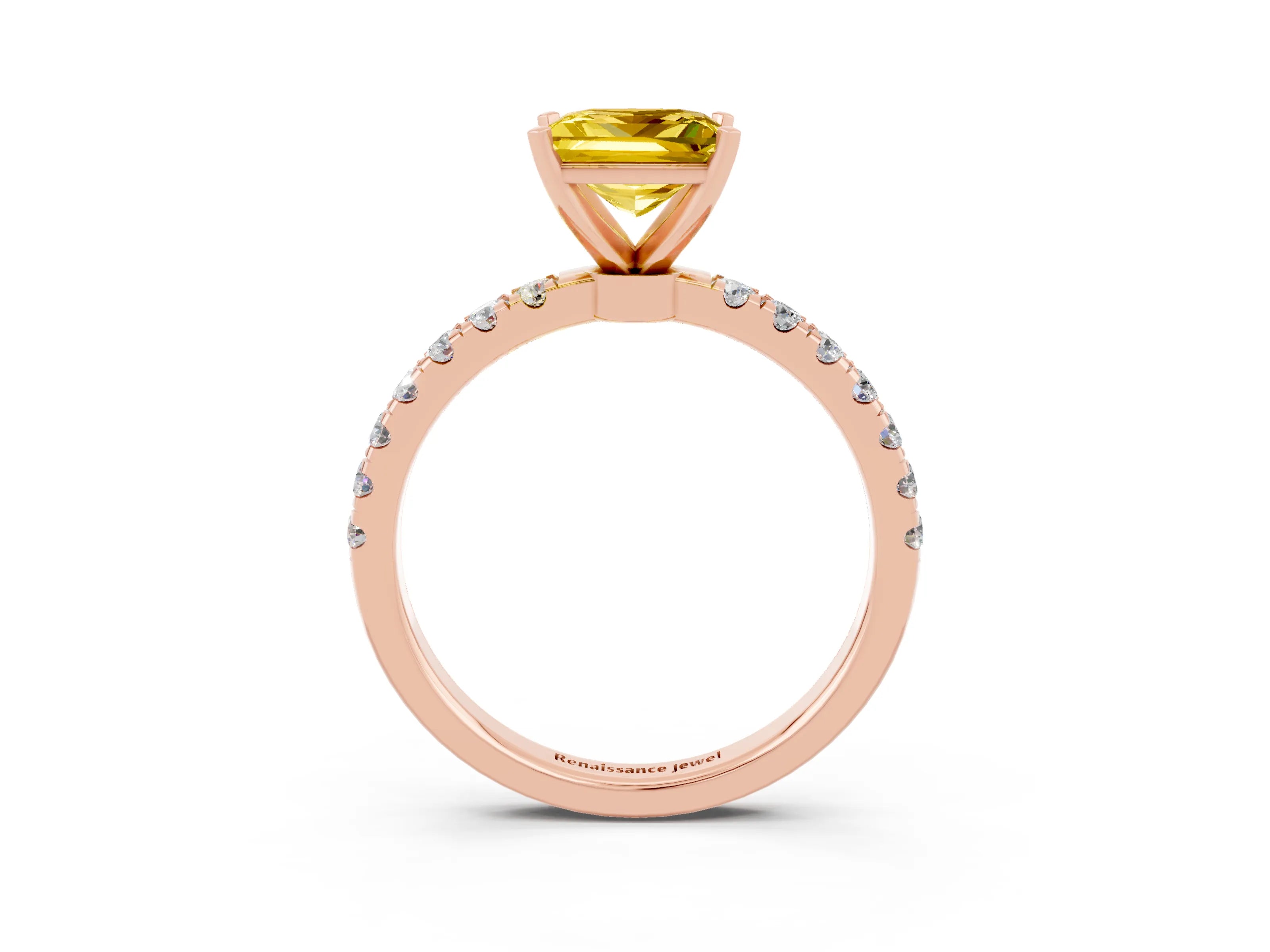 Rose gold Princess Cut Yellow Sapphire Solitaire Ring with Pavé Accents and Four-Prong Setting_27