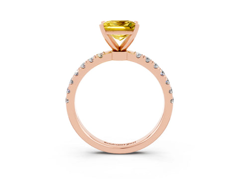 Rose gold Princess Cut Yellow Sapphire Solitaire Ring with Pavé Accents and Four-Prong Setting_27