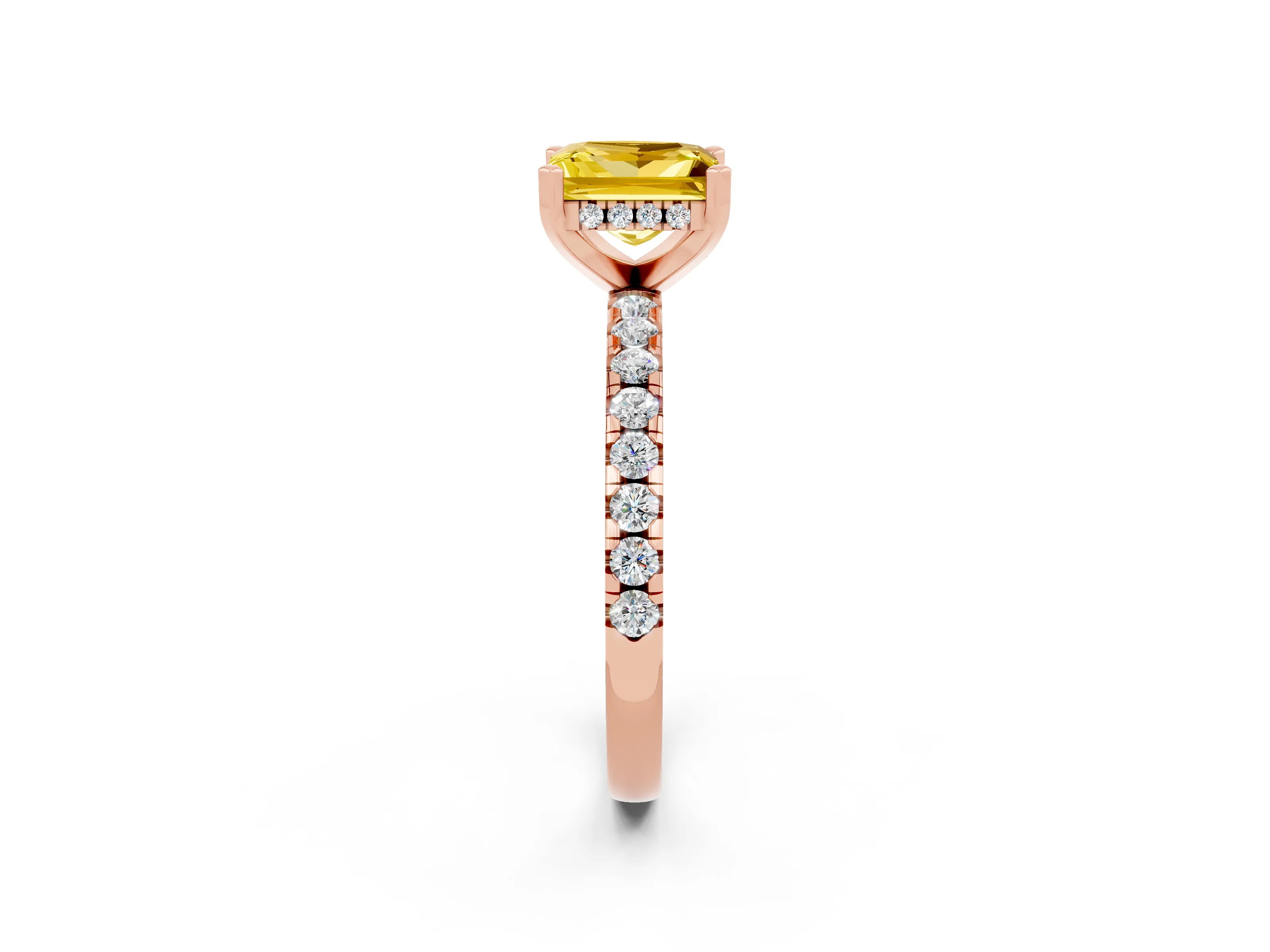 Rose gold Princess Cut Yellow Sapphire Solitaire Ring with Pavé Band and Four-Prong Setting_62