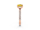 Rose gold Princess Cut Yellow Sapphire Solitaire Ring with Pavé Band and Four-Prong Setting_62