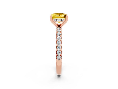 Rose gold Princess Cut Yellow Sapphire Solitaire Ring with Pavé Band and Four-Prong Setting_62