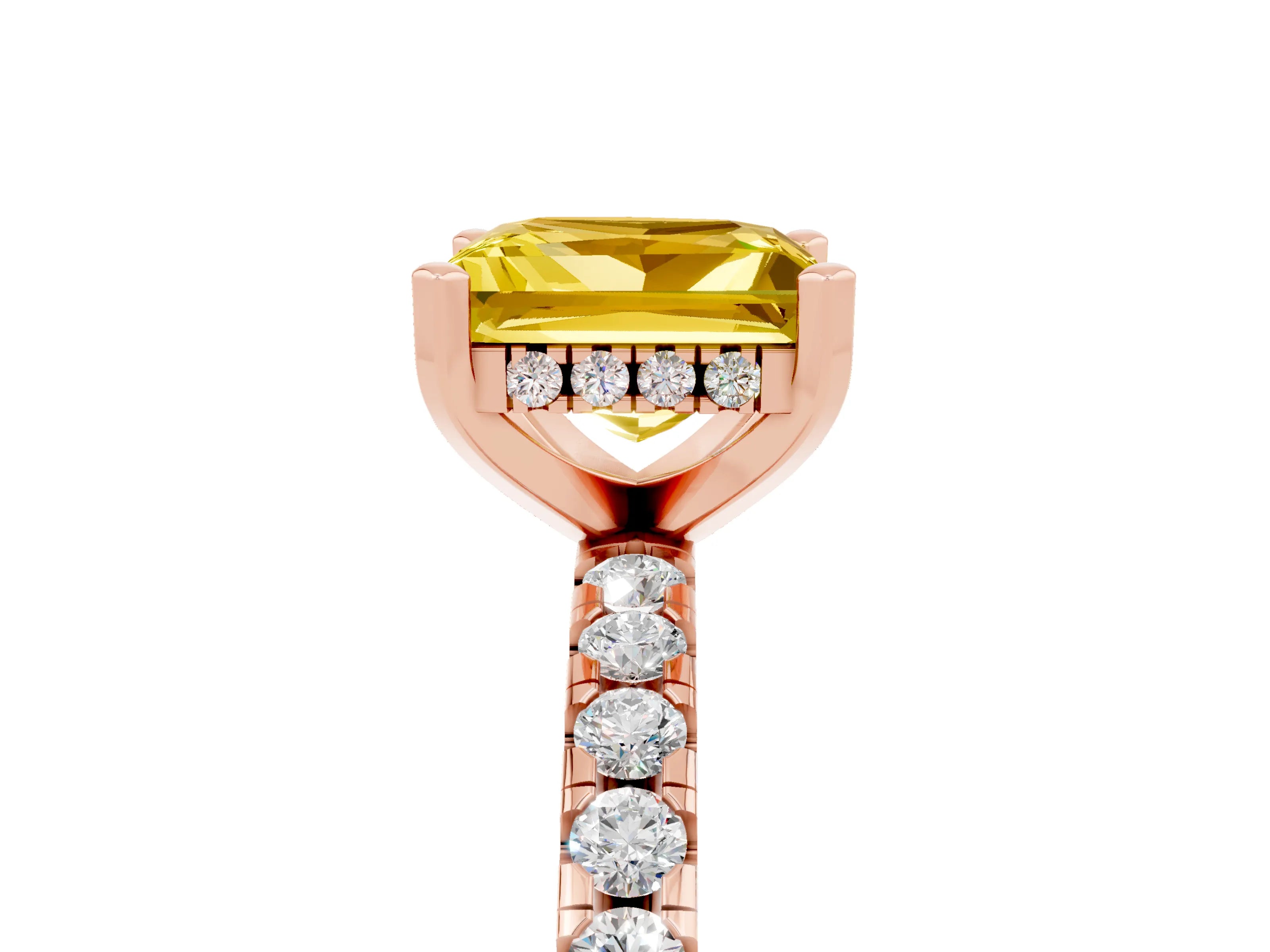 Rose gold Princess Cut Yellow Sapphire Solitaire Ring with Pavé Band and Four-Prong Setting_65
