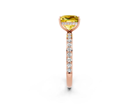 Rose gold Princess Cut Yellow Sapphire Solitaire Ring with Pavé Band and Hidden Halo_14