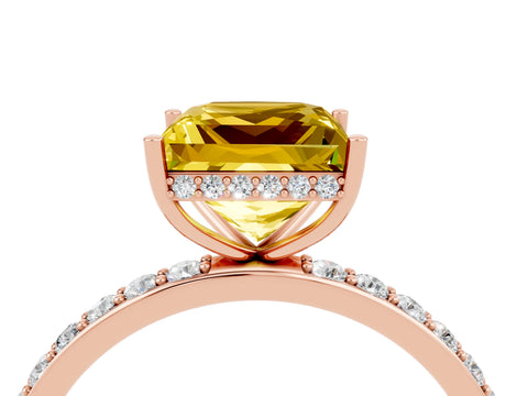 Rose gold Princess Cut Yellow Sapphire Solitaire Ring with Pavé Band and Hidden Halo_16
