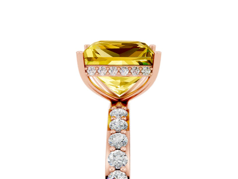Rose gold Princess Cut Yellow Sapphire Solitaire Ring with Pavé Band and Hidden Halo_17
