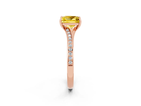 Rose Gold Princess Cut Lab-Grown Yellow Sapphire Pave Solitaire Engagement Ring