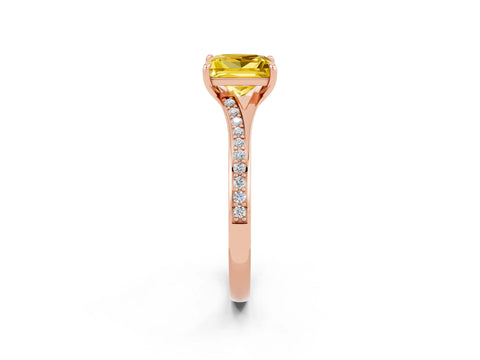 Rose gold Princess Cut Yellow Sapphire Solitaire Ring with Pavé Band and Prong Setting_14