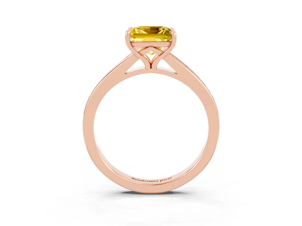 Rose Gold Princess Cut Lab-Grown Yellow Sapphire Pave Solitaire Engagement Ring