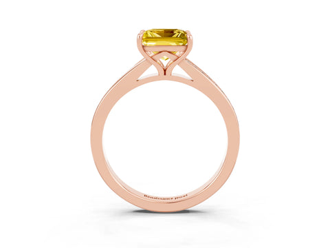 Rose gold Princess Cut Yellow Sapphire Solitaire Ring with Pavé Band and Prong Setting_15