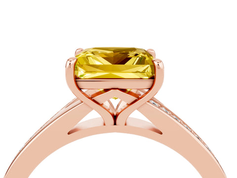 Rose gold Princess Cut Yellow Sapphire Solitaire Ring with Pavé Band and Prong Setting_16