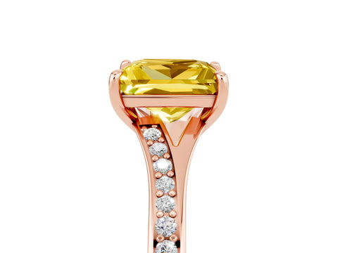 Rose gold Princess Cut Yellow Sapphire Solitaire Ring with Pavé Band and Prong Setting_17