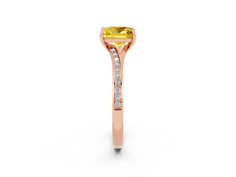 Rose gold Princess Cut Yellow Sapphire Solitaire Ring with Pavé Band and Prong Setting_2
