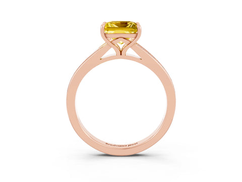 Rose gold Princess Cut Yellow Sapphire Solitaire Ring with Pavé Band and Prong Setting_3