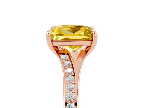 Rose gold Princess Cut Yellow Sapphire Solitaire Ring with Pavé Band and Prong Setting_5