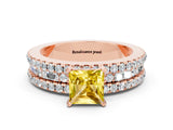 Rose gold Princess Cut Yellow Sapphire Solitaire Ring with Pavé and Channel Set Band_24