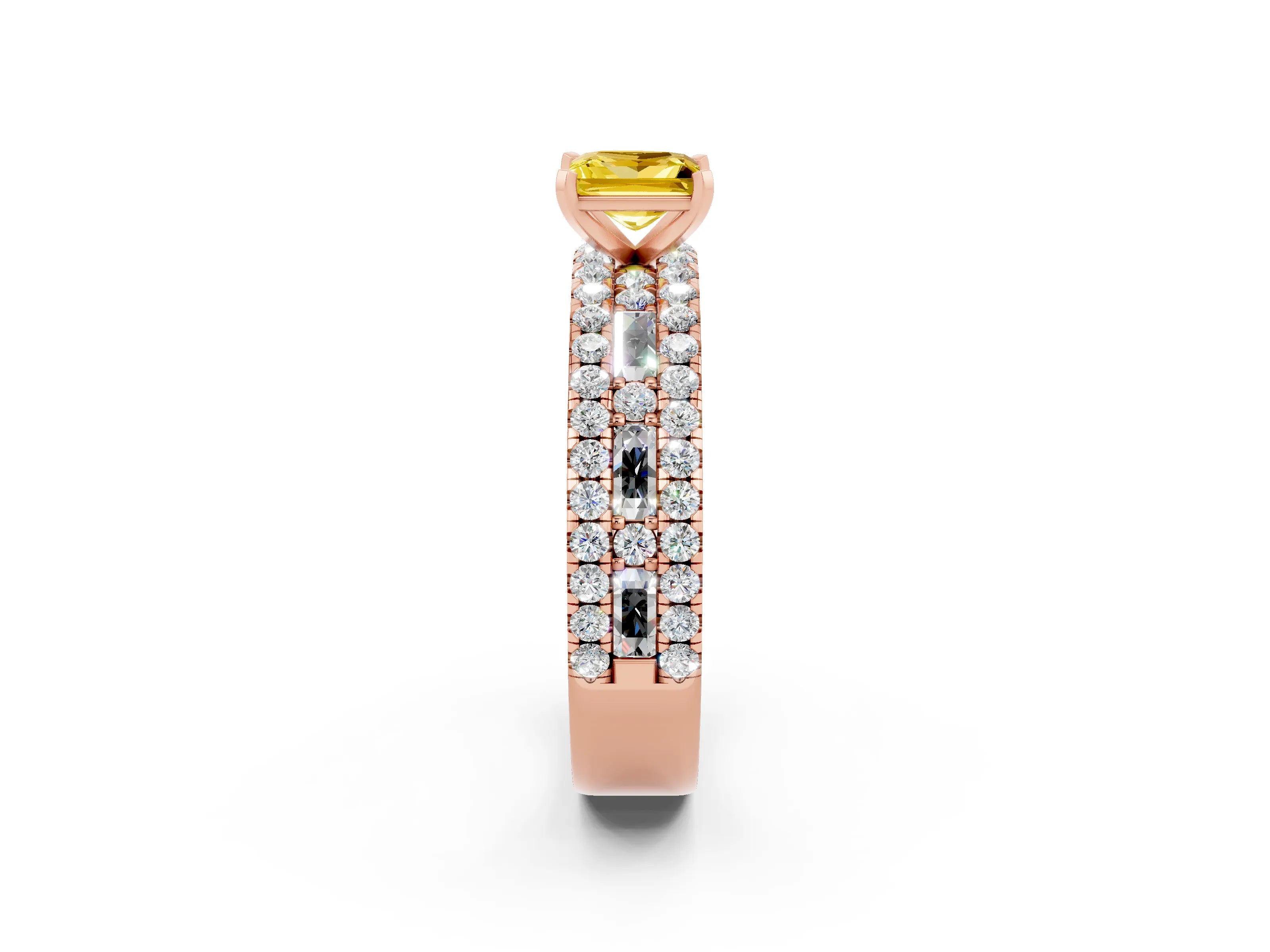 Rose gold Princess Cut Yellow Sapphire Solitaire Ring with Pavé and Channel Set Band_26