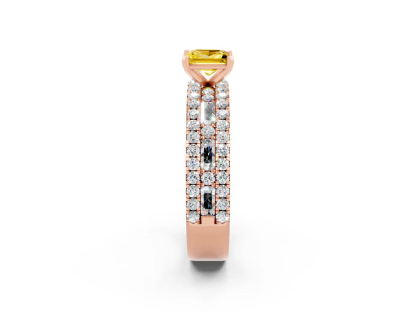 Rose gold Princess Cut Yellow Sapphire Solitaire Ring with Pavé and Channel Set Band
