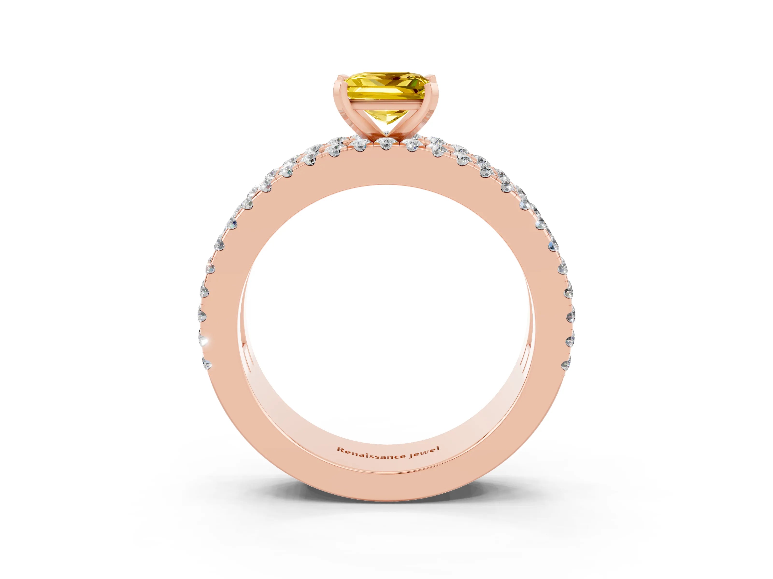 Rose gold Princess Cut Yellow Sapphire Solitaire Ring with Pavé and Channel Set Band_27