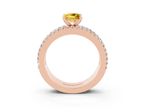 Rose gold Princess Cut Yellow Sapphire Solitaire Ring with Pavé and Channel Set Band_27