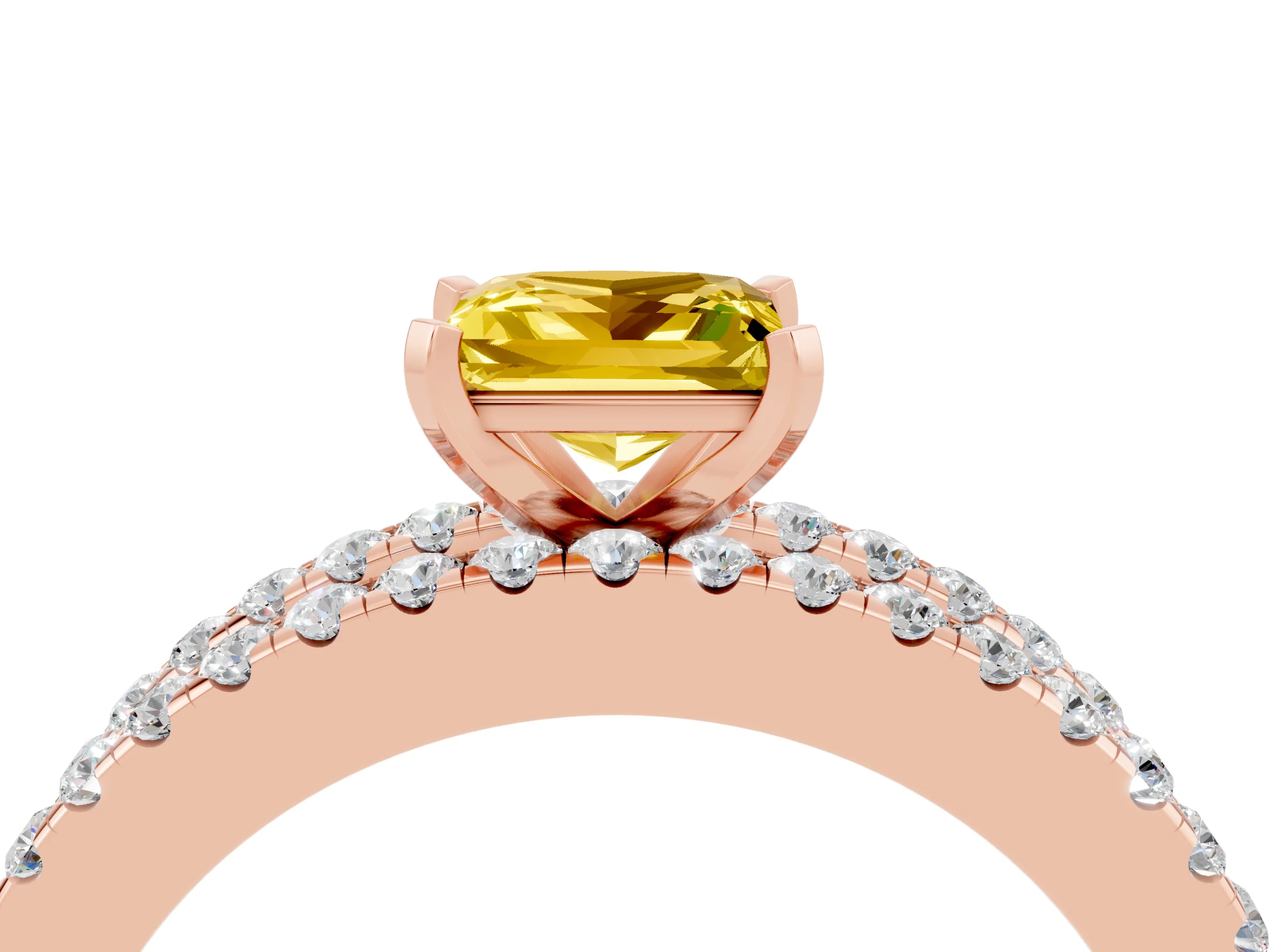 Rose gold Princess Cut Yellow Sapphire Solitaire Ring with Pavé and Channel Set Band_28