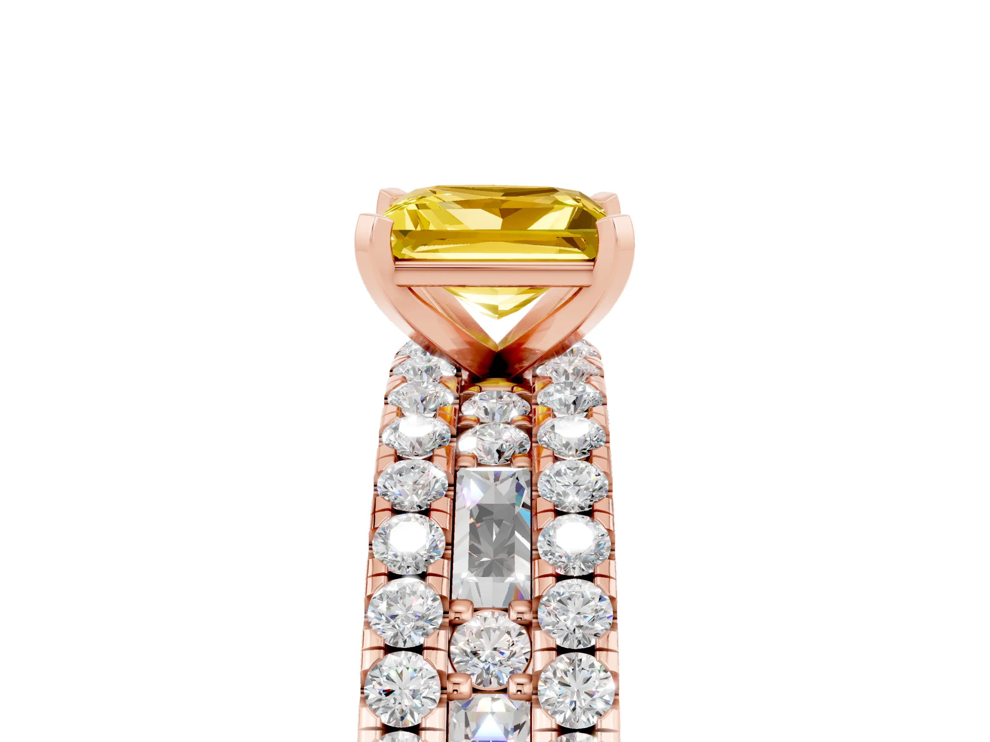 Rose gold Princess Cut Yellow Sapphire Solitaire Ring with Pavé and Channel Set Band_29