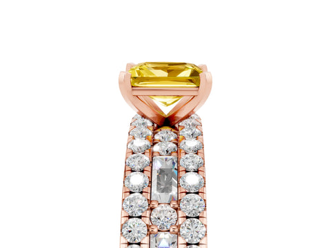 Rose gold Princess Cut Yellow Sapphire Solitaire Ring with Pavé and Channel Set Band_29