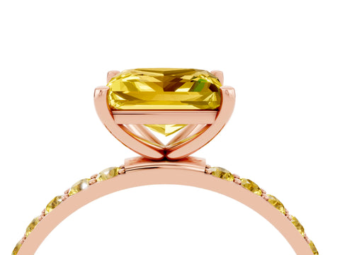 Rose gold Princess Cut Yellow Sapphire Solitaire Ring with Pave Band and Four Prong Setting_16