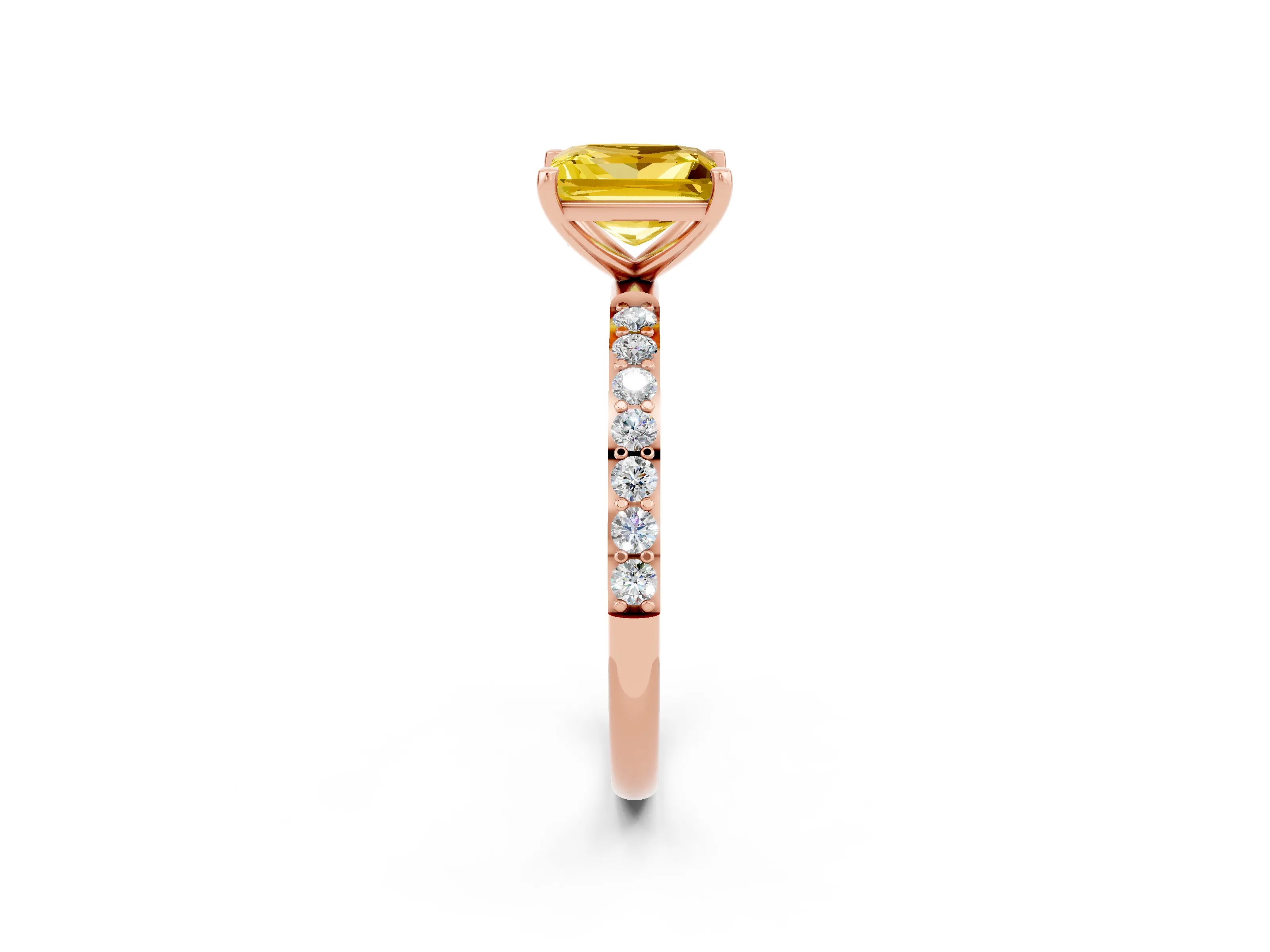 Rose gold Princess Cut Yellow Sapphire Solitaire Ring with Pave Band and Four Prong Setting_50