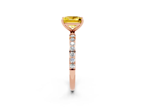 Rose gold Princess Cut Yellow Sapphire Solitaire Ring with Pave Band and Four Prong Setting_50