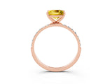 Rose gold Princess Cut Yellow Sapphire Solitaire Ring with Pave Band and Four Prong Setting_51