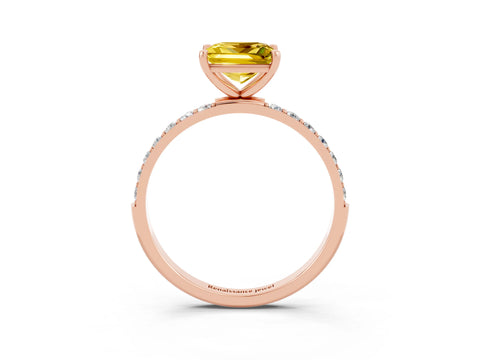 Rose gold Princess Cut Yellow Sapphire Solitaire Ring with Pave Band and Four Prong Setting_51