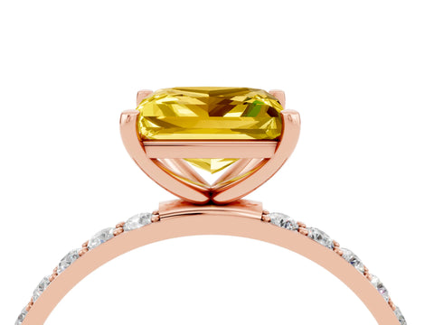 Rose gold Princess Cut Yellow Sapphire Solitaire Ring with Pave Band and Four Prong Setting_52