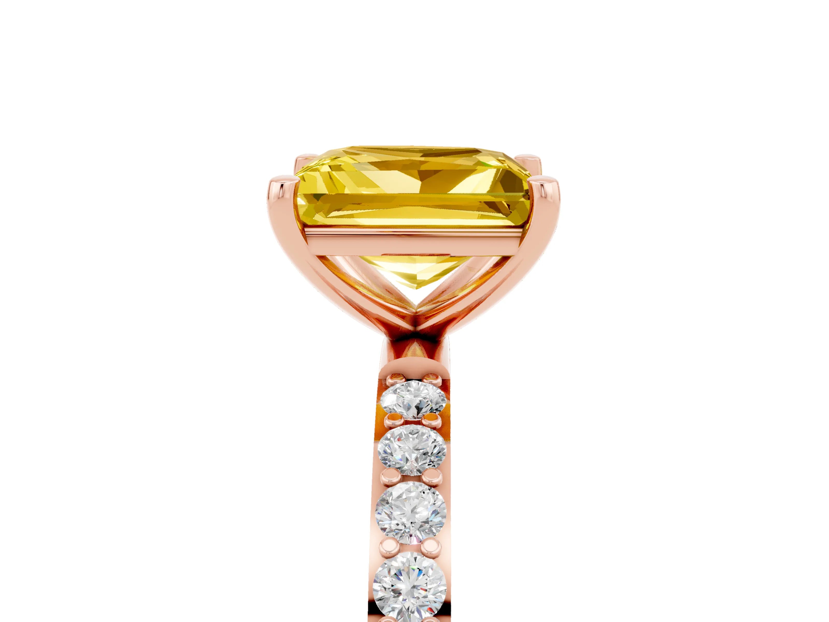 Rose gold Princess Cut Yellow Sapphire Solitaire Ring with Pave Band and Four Prong Setting_53