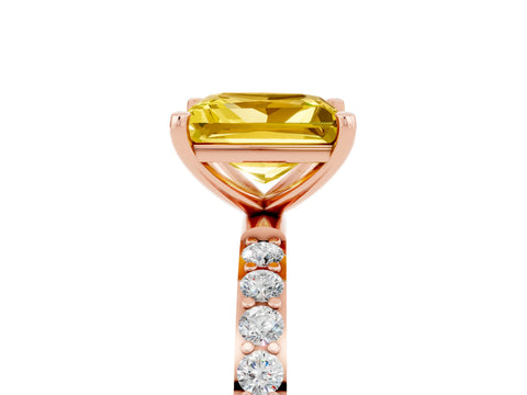 Rose gold Princess Cut Yellow Sapphire Solitaire Ring with Pave Band and Four Prong Setting_53