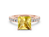Rose gold Princess Cut Yellow Sapphire Solitaire Ring with Round  Pavé Band and Four-Prong Setting_44