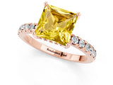 Rose gold Princess Cut Yellow Sapphire Solitaire Ring with Round  Pavé Band and Four-Prong Setting_45