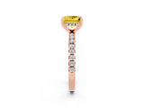 Rose gold Princess Cut Yellow Sapphire Solitaire Ring with Round  Pavé Band and Four-Prong Setting_46