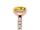 Rose gold Princess Cut Yellow Sapphire Solitaire Ring with Round  Pavé Band and Four-Prong Setting_49
