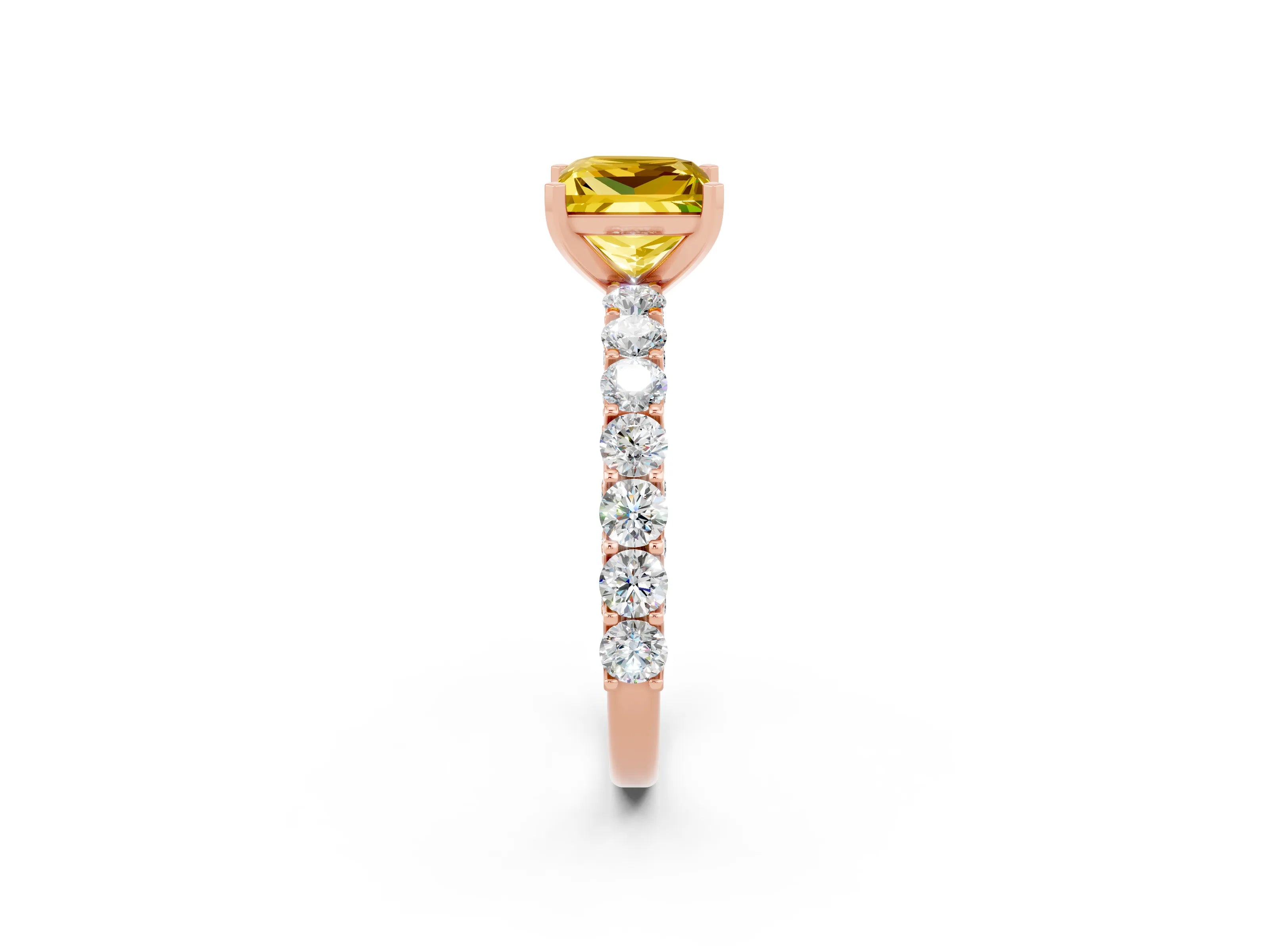 Rose gold Princess Cut Yellow Sapphire Solitaire Ring with Shared Prong Pavé Band and Four-Prong Setting_2
