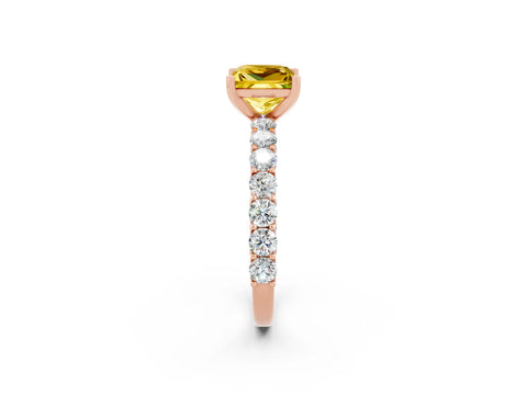 Rose gold Princess Cut Yellow Sapphire Solitaire Ring with Shared Prong Pavé Band and Four-Prong Setting_2
