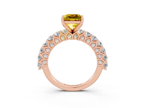 Rose gold Princess Cut Yellow Sapphire Solitaire Ring with Shared Prong Pavé Band and Four-Prong Setting_3