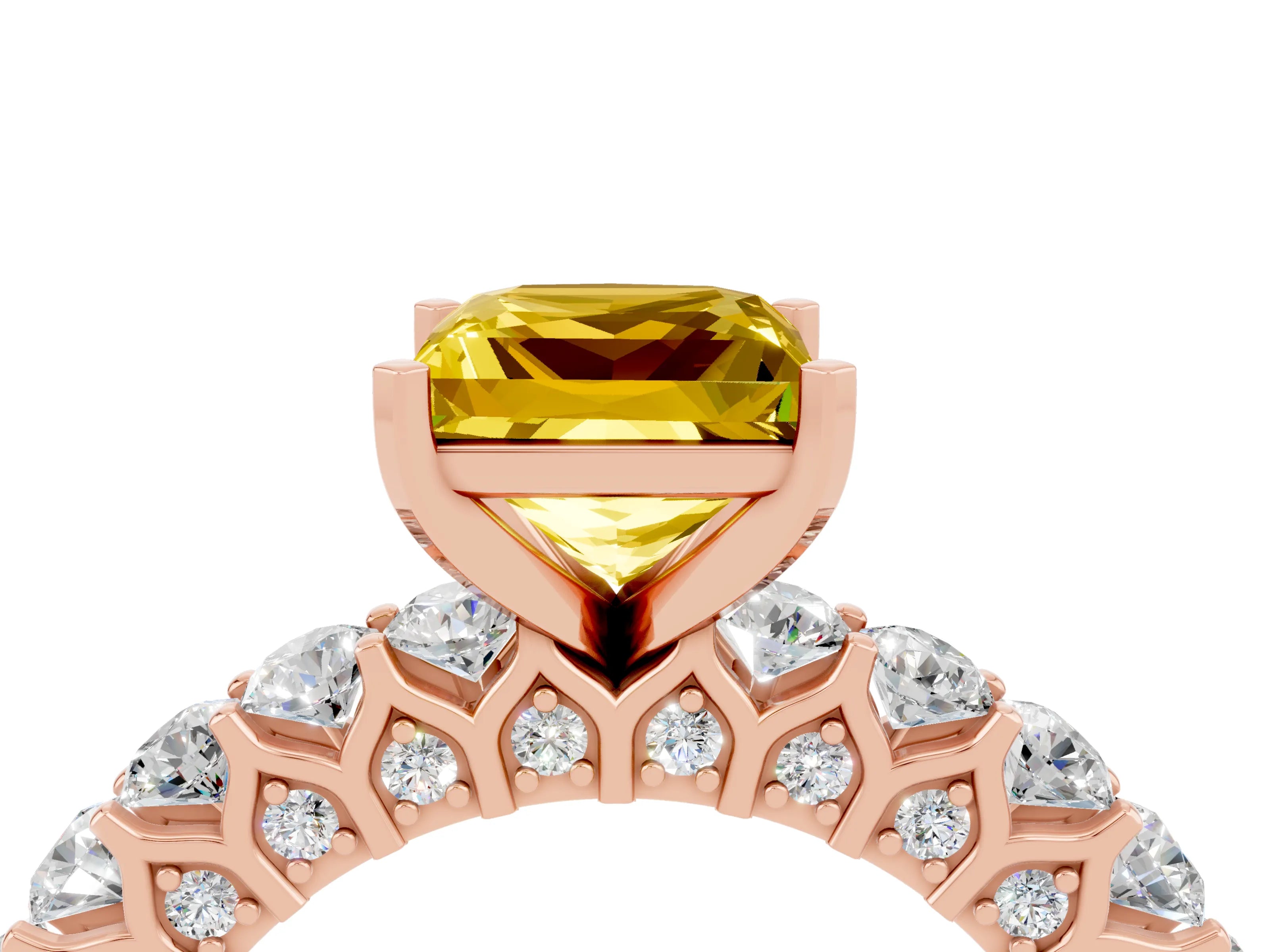 Rose gold Princess Cut Yellow Sapphire Solitaire Ring with Shared Prong Pavé Band and Four-Prong Setting_4