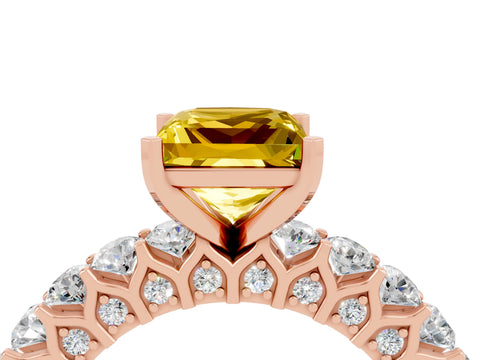 Rose gold Princess Cut Yellow Sapphire Solitaire Ring with Shared Prong Pavé Band and Four-Prong Setting_4