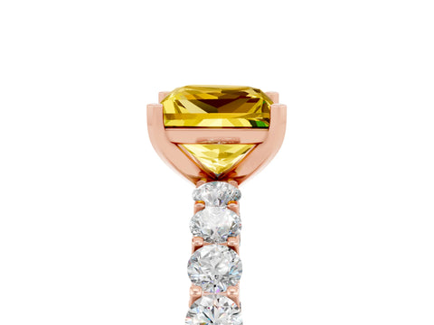 Rose gold Princess Cut Yellow Sapphire Solitaire Ring with Shared Prong Pavé Band and Four-Prong Setting_5