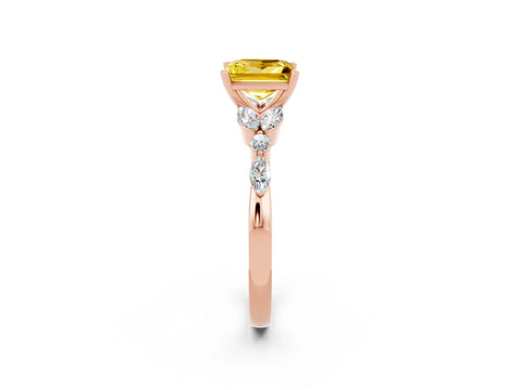 Rose gold Princess Cut Yellow Sapphire Solitaire Ring with Side Stones and Four-Prong Setting_14